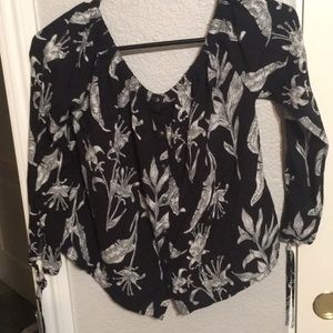black printed off the shoulder shirt w buttons